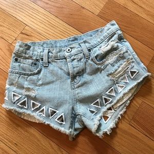 LF Carmar Denim Triangle Cut Out Distressed Shorts